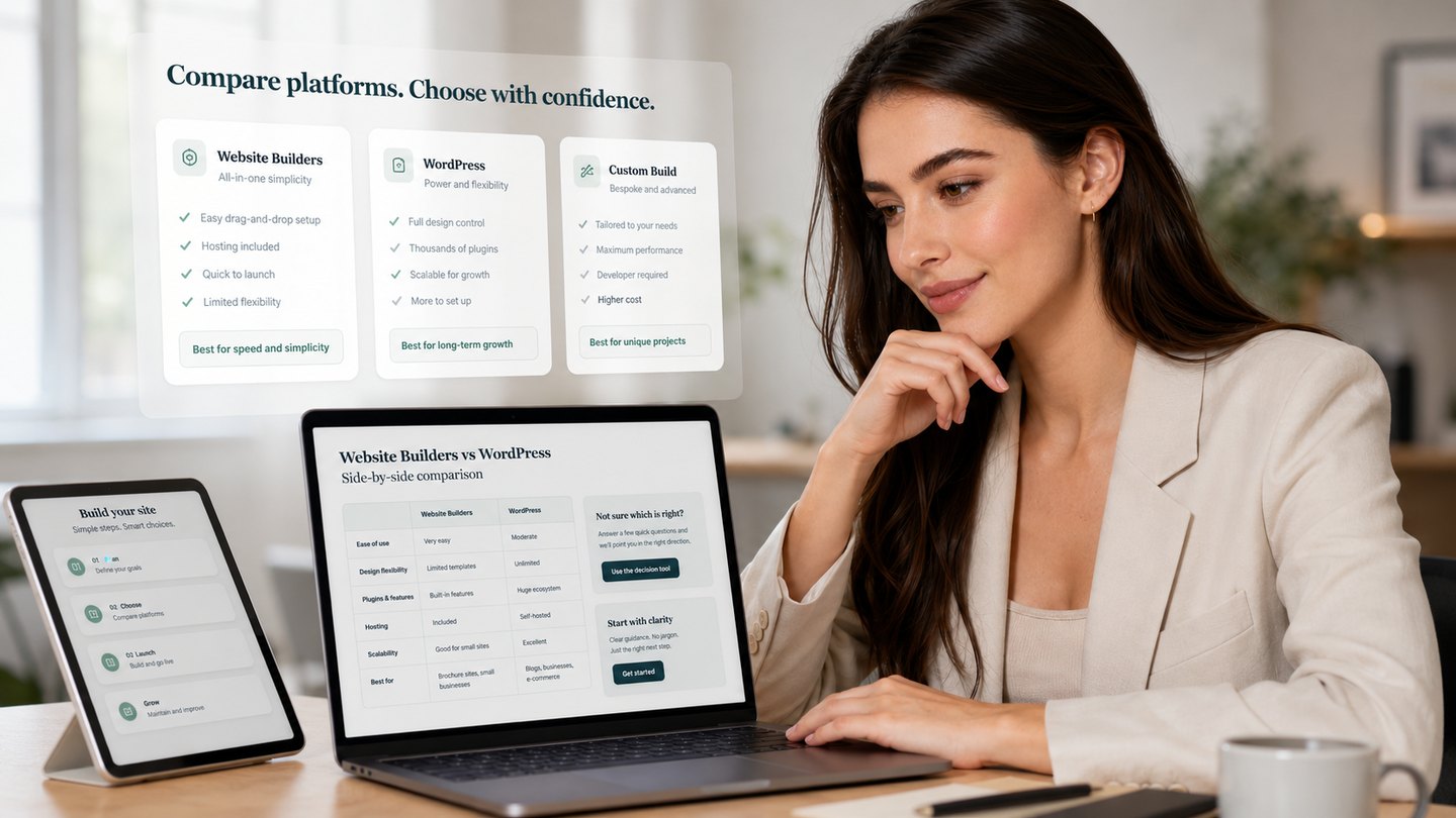 A business owner comparing website platforms and practical trade-offs