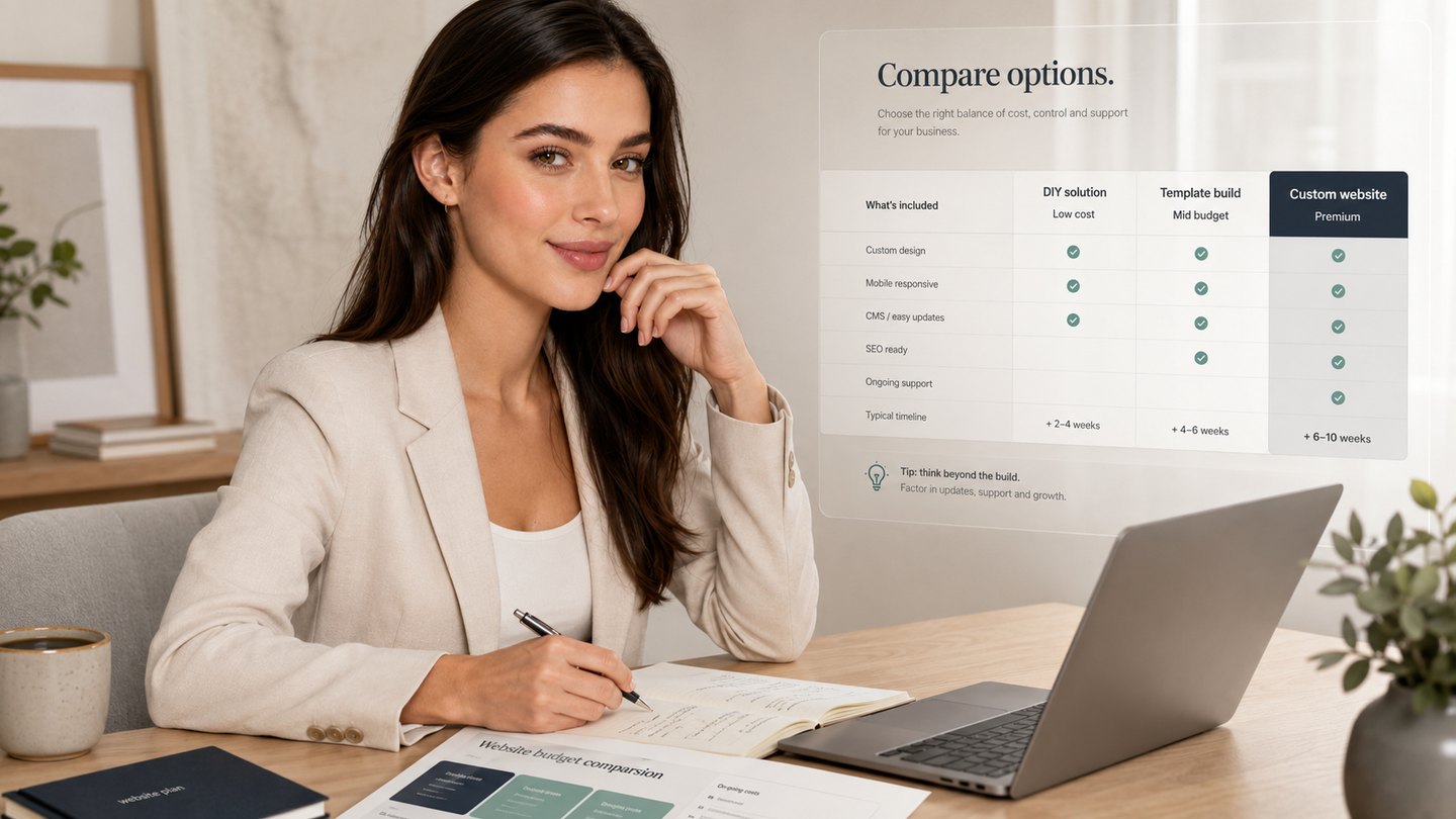 A business owner comparing website costs, support and ownership options